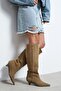 Mirel Rome Beige Suede Leather Pointed Toe Short Heeled Women's Boots - 3