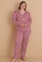 Mirano 9851 Long Sleeve Şardonlu Soft Winter Buttoned Plus Size Heart Women's Pajama Set