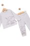 Baby Boy Cute Embossed Elephant Patterned Gray Melange Pajama Set - 3