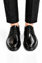 Shoes Men's Black Shiny Faux Leather Lace-Up Classic Shoes – Textured Front Surface, Thick Sole Groom's Shoes - 2