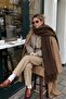 Mery Women's Puffy Soft Textured Tasseled Winter Scarf and Shoulder Shawl Coffee - 2