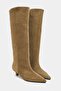 Mirel Rome Beige Suede Leather Pointed Toe Short Heeled Women's Boots - 4