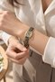 Snooc Women's Wristwatch Gold Cornered Case Gray Crocodile Patterned Strap Roman Numerals Stylish Watch - 4