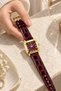 Bellin Women's Wristwatch Burgundy Crocodile Leather Strap Square Screw Gold Case Roman Numeral Luxury Design - 7