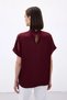 Women's Burgundy Half Fisherman High Neck Short Sleeve Satin Flowy Comfortable Fit Blouse - 4