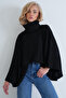 Women's black low stand collar knitted cape blouse alc-x15978