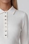 Women's ecru polo collar gold buttoned soft textured blouse alc-x15968 - 3