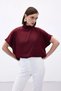 Women's Burgundy Half Fisherman High Neck Short Sleeve Satin Flowy Comfortable Fit Blouse - 8
