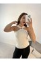 Women's Ecru Ring Detailed Halter Neck Ribbed Knitwear Sleeveless Blouse - 3