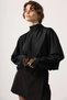 Halter Neck Satin Blouse with Embellished Sleeves - Black