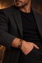 Men's Black Knitted Leather Bracelet with Black Beads and Brown Stone Detail, 3-Piece Set - 3