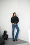 Women's Black Long Sleeve Crew Neck Pleated Cape Detailed Ribbed Knitwear Blouse - 4