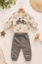 Boy's embroidered sweatshirt and sweatpants 2-piece set with bicycle design for 3-6-9-12 months