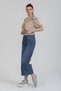 Beige Color Balloon Sleeve Crop Blouse with Gathered Detail on the Front - Beige - 2