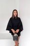 Women's Suede Textured Stand-Up Collar Gold Buttoned Belted Bat Sleeve Poncho Jacket Nbk5039 - 2