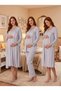 New Season Gray Lace Detailed Buttoned Design Long Sleeve 100% Cotton Maternity Maternity Dressing Gown Nightgown Pajama Set 4-Piece Set - 3