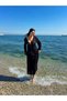 Women's Black Deep V-Neck Mesh Flowy Beach Dress - 3