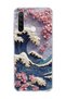 Redmi Note 8 Compatible Wave and Cherry Blossom Printed Transparent Phone Case