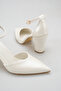 Women's White Pointed Toe Ankle Strap Thick Heeled Stylish Special Occasion Wedding Dress and Evening Dress Shoes - 4