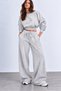 Gray 3-Thread Ribbed Striped Wide Leg High Waist Oversize Sweatpants - 3