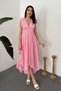 Women's Pink V-Neck Sleeveless Lace Detailed Embroidered Asymmetrical Hem Midi Dress - 2