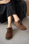 Perrin Genuine Leather Flat Sole Lace-Up Women's Shoes - Taba Suede - 2