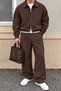 Men's Oversize Double Zipper Jacket and Baggy Pants Bottom Top Set