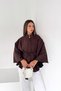 Women's Brown Suede Textured Stand-Up Collar Gold Buttoned Belted Bat Sleeve Poncho Jacket Nbk5039 - 4