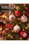 Set of 6 Red and White Christmas Balls – Christmas Tree Ornaments with Deer, Star, Snowflake and Gift Patterns - 3