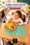 Set of 3 Washable Lunch Mats 35X50 cm Green and White Checkered - Kindergarten and Primary School - 2