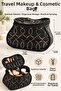 Travel Makeup & Cosmetic Bag – Large Volume, Brush Compartment, Zippered Black Patterned Organizer
