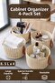 4-Piece Leather Handle Round Bathroom and Kitchen Organizer Multi-Purpose Organizer Cream