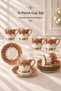 Baroque Patterned Coffee Cup Set with Gold Detail and Plate for 6 People
