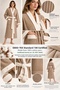 Women's Kimono Bathrobe Set 100% Cotton Certified 1 Piece Striped Contrast Women's Bathrobe Set - Beige - 6