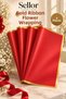 Red Flower Packaging with Gold Stripe 4 Pieces 57X57 cm Bouquet Flower Wrapping Paper