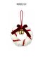 Christmas Ornament Circle with Ribbon and Feathers, Burgundy White, 13 cm