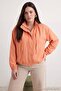 Orange Oversize High Collar Linen Look Bomber Plus Size Coat Twoaw27Aw00037 - 2