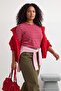 Kırmızı-Pembe Çizgili Regular/Normal Kalıp Basic Bisiklet Yaka Örme T-Shirt TBBAW26BF00003 - 2