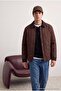 Brown Velvet Collared Seasonal Quilted Lined Inner Pocket Regular Fit Men's Coat Tmnaw27Mo00003 - 4