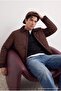 Brown Velvet Collared Seasonal Quilted Lined Inner Pocket Regular Fit Men's Coat Tmnaw27Mo00003