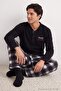 Black Plaid Polar Soft Textured Knitted Pajamas Set Tmnaw25Pt00057 - 2
