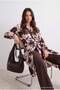 Brown Oversize Floral Viscose Long Tunic Shirt Tctaw27Tg00011 - 3