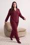 Burgundy Shirt Collar Ribbed Knitted Large Size Pajamas Set Tbbaw27Ai00050 - 2