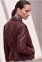 Brown Regular Fit Elastic Waist Faux Leather Jacket Coat Twoaw27Mo00023 - 4