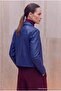 Navy Blue Regular Fit Faux Leather Jacket with Stitching Detail Coattwoaw27Mo00053 - 4