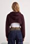 Kahverengi Kalın Kapüşonlu Bağcıklı Bolero Örme Sweatshirt TWOAW27SW00210 - 2