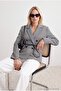 Siyah Beyaz Ekoseli Kemerli Blazer Ceket TWOAW27BC00012 - 4