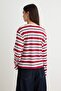 Ekru-Kırmızı Çizgili Regular/Normal Kalıp Pamuklu Örme T-Shirt TWOAW27TS00135 - 4