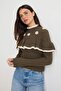 Khaki Soft Textured Embroidered Peplum Knitwear Sweater Twoaw27Kz00294 - 2