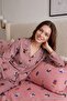 Çok Renkli %100 Pamuklu Ayıcık ve Çizgi Desenli Gömlek Yaka Örme Pijama Takımı THMAW26PT00171 - 3